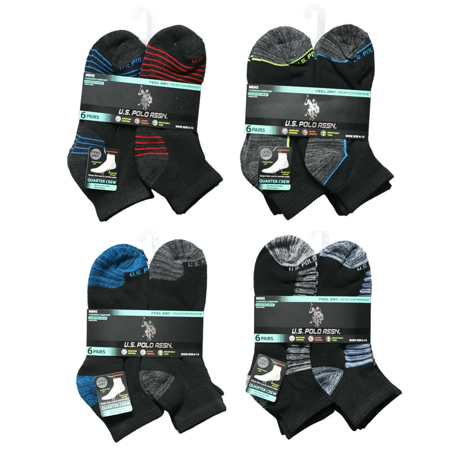 MENS 6PK QTR CREW CUSHION SIZE 6-12 ASST C/P 48 US POLO ASSN