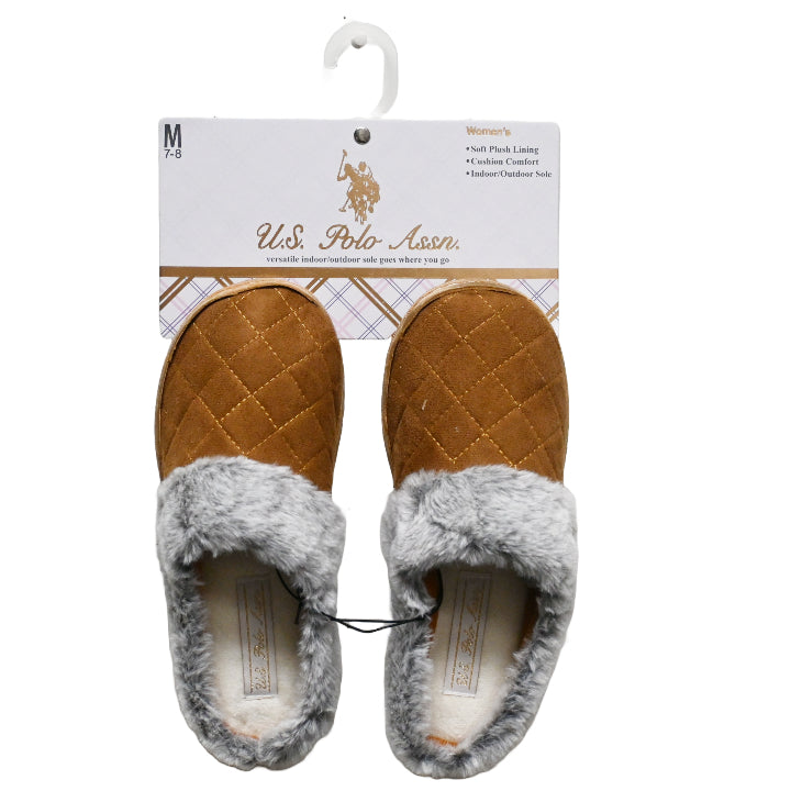 U.S. POLO ASSN. LADIES BROWN SLIPPERS WITH FUR C/P 24