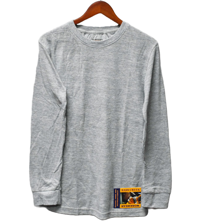 M-XXL MEN HEATHER GREY LONG SLEEVE THERMAL CREW SHIRT -BASS CREEK OUTFITTERS C/P 12