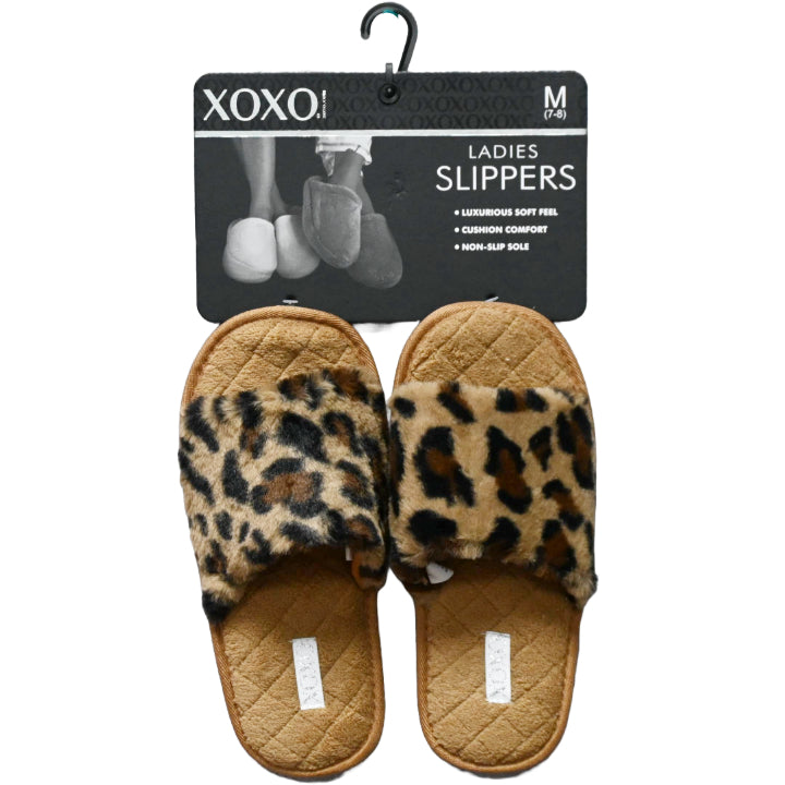S-L XOXO LADIES BROWN ANIMAL PRINT SLIPPERS C/P 24