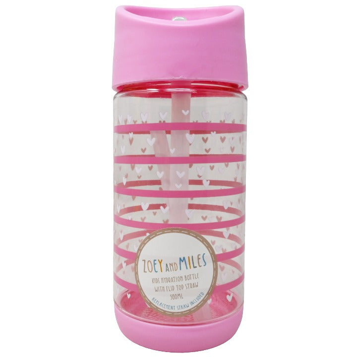 Kids Pnk Stripe Hearts Bottle C/P 24 Zoey & Miles