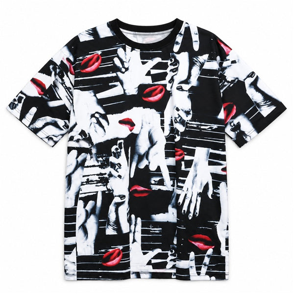 Blk Wht SS Hands Lips Tee C/P 60 Drill Clothing Co.