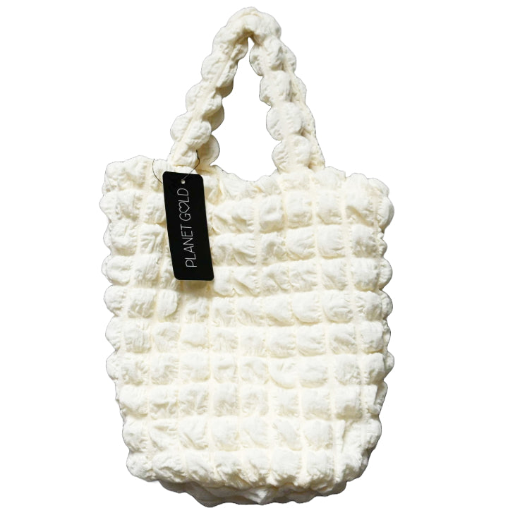 IVORY QUILTED LONG SATCHEL HANDBAG W/TOP ZIPPER C/P 12