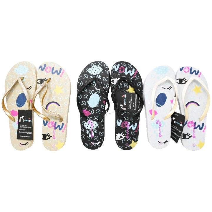 *OUT OF CA* WOMEN FLIP FLOPS wWOW PRINT 3-ASST COLOR/6-ASST SIZE SIZE C/P 36