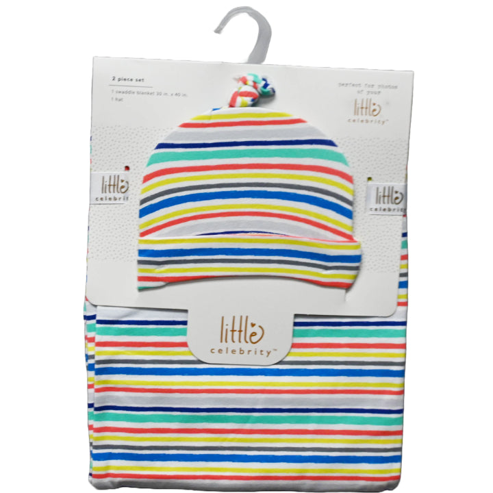 30"x40" 0-6m DINOSTRIPE SWADDLE BLANKET W/HAT C/P 48