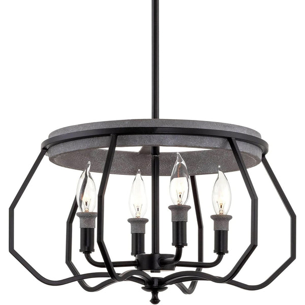 Beckett 18" 4-Light Farmhouse Pendant Chandelier, Open Shade Design, Textured Grey Concrete Finish + Black Accents, Perfect for Modern Homes C/P 1