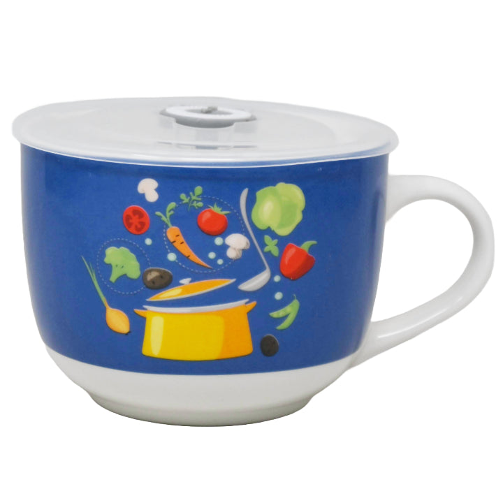 16oz "COOKING POT" CERAMIC SOUP MUG W/VENTED LID AND DAY DOT C/P 36