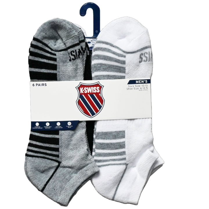 6pk K-SWISS MEN LOW CUT HF CSH MESH SOCKS C/P 36