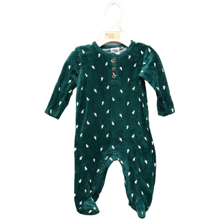 SINGLE FASHION FOOTED COVERALL-VELOUR HENLEY GREEN C/P 48