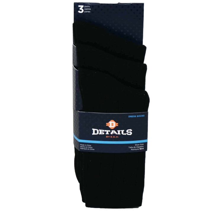 3pk BOYS BLK WIDE RIB DRESS CREW SOCKS SIZE 6-8 C/P 24