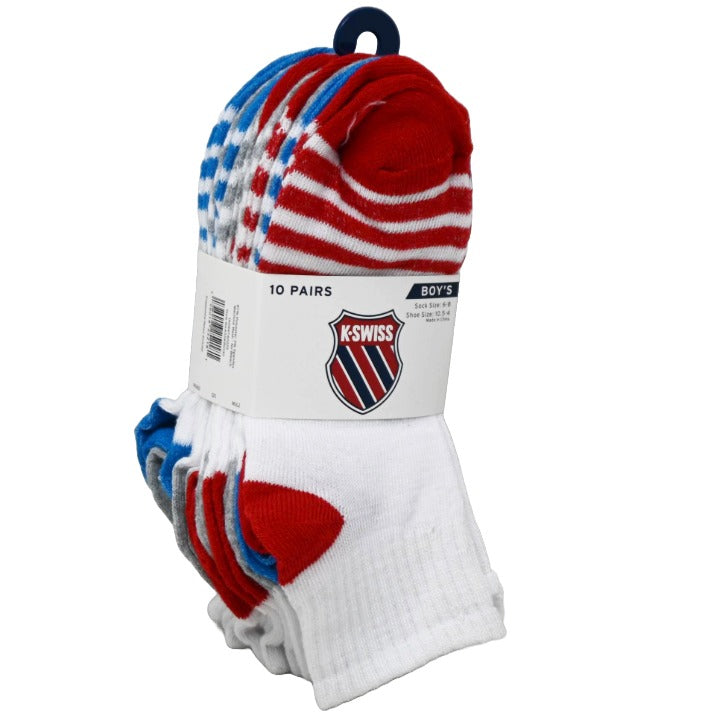 K-SWISS 10PK 6-8 BOYS QTR STRIPE SOCKS C/P 36