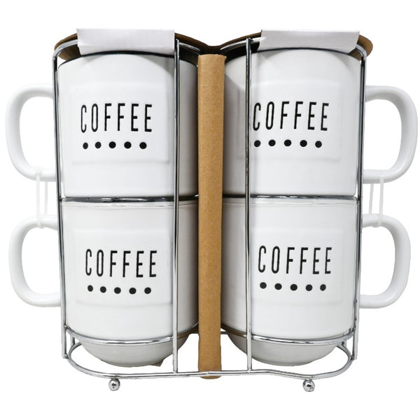 4pc COFFEE PLAQUE SIDE BY SIDE TOWER MUG SET C/P 8
