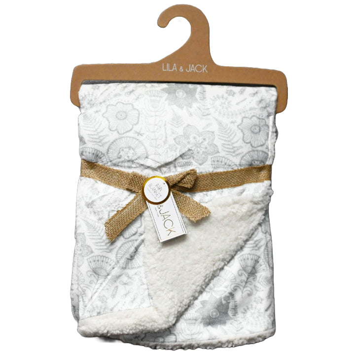 30x40" Grey Floral Printed Mink Fur Backing Throw C/P 48