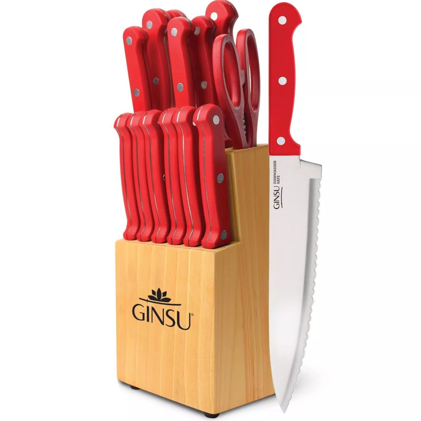 GINSU Kiso 4pc Red Knife Set in a Natural Block C/P 1
