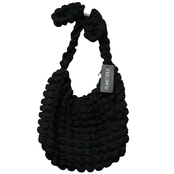 BLACK QUILTED HOBO HANDBAG W/TOP ZIPPER AND SHOULDER STRAP C/P 12