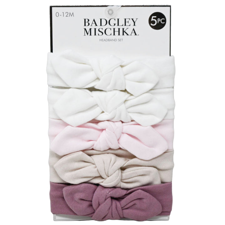 5pc KNot Headbands -White & Dots Print & Cream & Mauve C/P 72