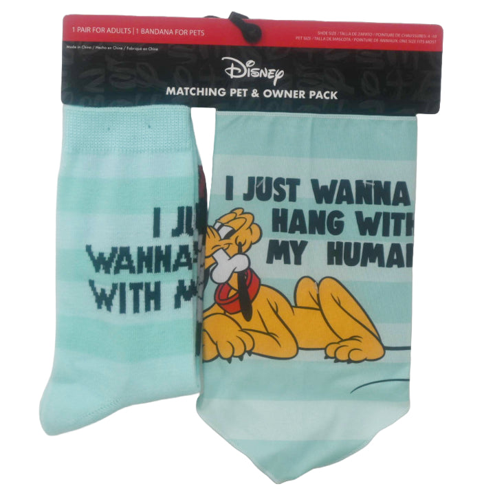 1pk ADULT MICKEY MOUSE DOG LOVER CREW SOCKS+BANDANA SIZE 9-11 C/P 36