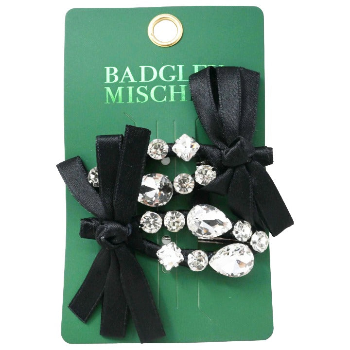 2pc Rhinestone Bow Hair Clips Set C/P 288 Inner Bag 36 Badgley Mischka