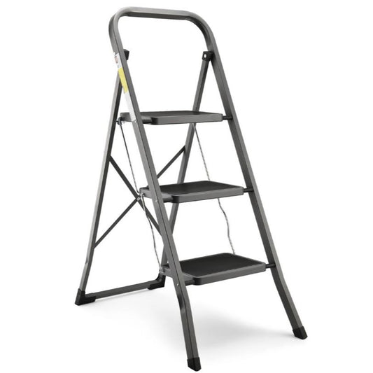 Grey 3-Step Ladder Folding Stool w/Handle (No UPC) HB Tower C/P 1