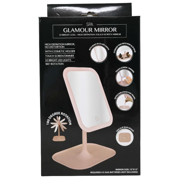 Pink Rectangle LED Makeup Mirror C/P 12 (Battery Operated)
