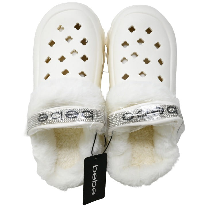 Womens Ivory Eva Platform Clogs with Rhinestone Straps C/P 24 BEBE