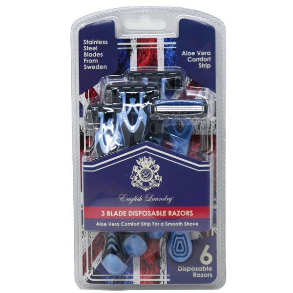 6pc 3-BLADE S.STEEL DISPOSABLE RAZOR ENGLISH LAUNDRY C/P 72