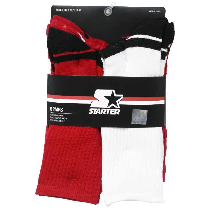 6pk Mens R/B/W Asst Athl Stadium Crew Socks C/P 24 STARTER