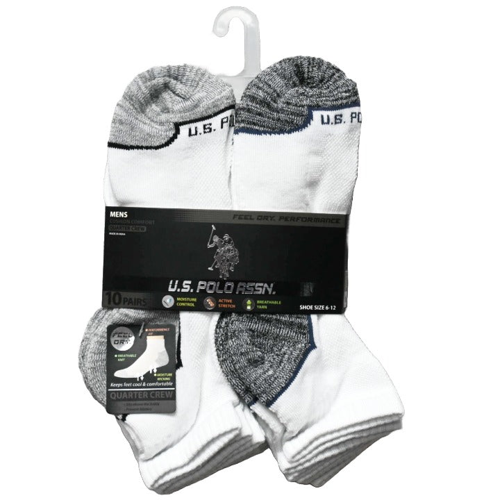 MENS 10PK QTR CREW CUSHION SIZE 6-12 WHITE GRAY CUSHION C/P 48