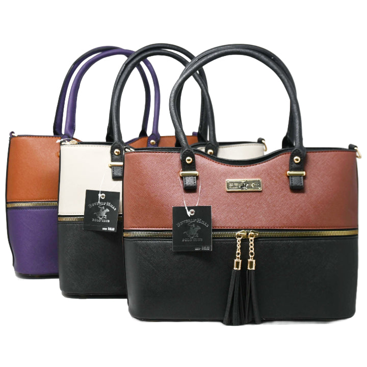 BHPC SATCHEL 2-TONE HANDBAG W/DBL HANDLE 3-ASST BLK/TAUPE- COGNAC/NVY - BRN/BLK C/P 12