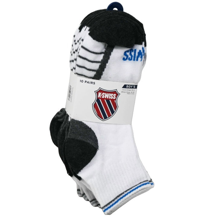 K-SWISS 10PK 9-11 BOYS QTR SOLID SOCKS C/P 36