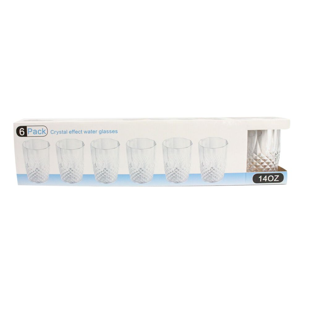 PLASTIC CRYSTAL EFFECT GLASS SET 6PC SET 14OZ DIAMOND C/P 12