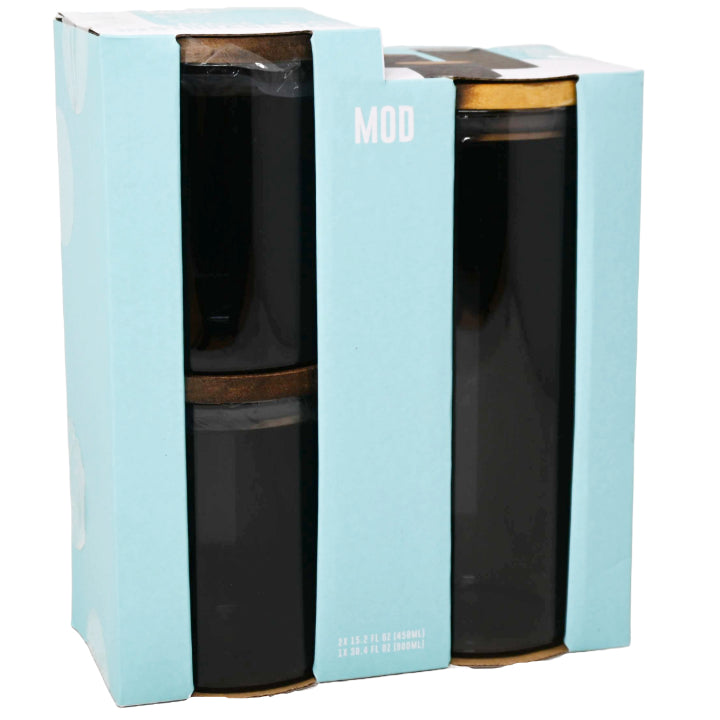 3pk GRAY GLASS STORAGE JARS (2pc 450ml, 1pc 900ml) C/P 12