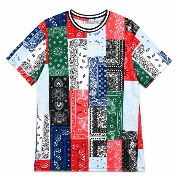 Blk Red Blue SS Bandana Stripe Tee C/P 60 Drill Clothing Co.