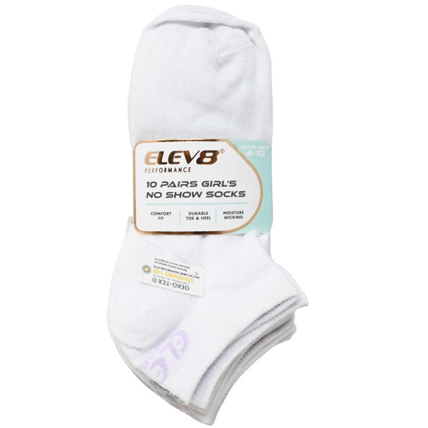 10pk Girls 9-11G Asst WGB No Show Socks C/P 60 ELEV8