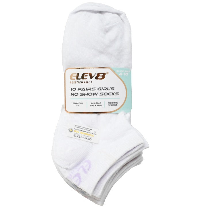 10pk Girls 9-11G Asst WGB No Show Socks C/P 60 ELEV8