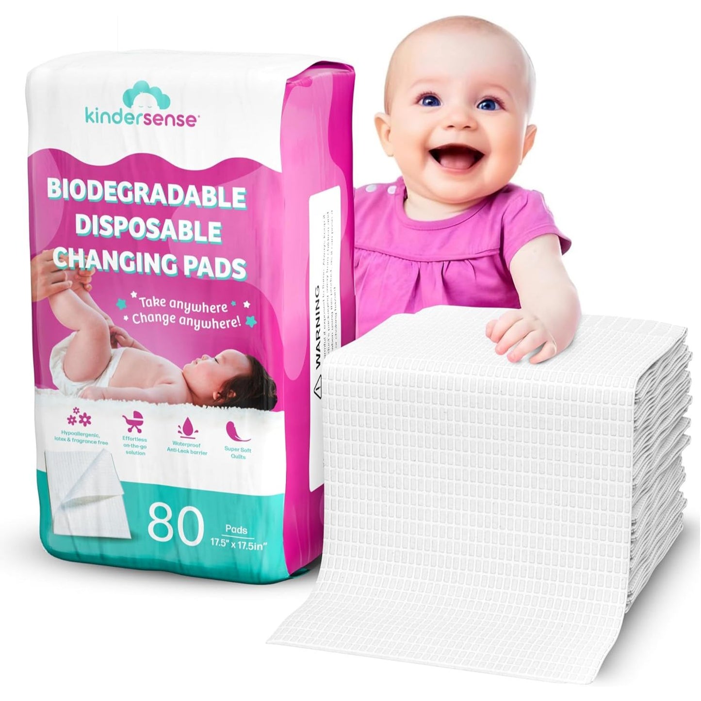 80pk Changing Pads Kindersense Disposable Biodegradable C/P 8