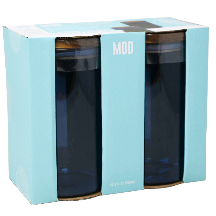 2pk 700ml BLUE GLASS STORAGE JARS W/ACACIA LID C/P 12