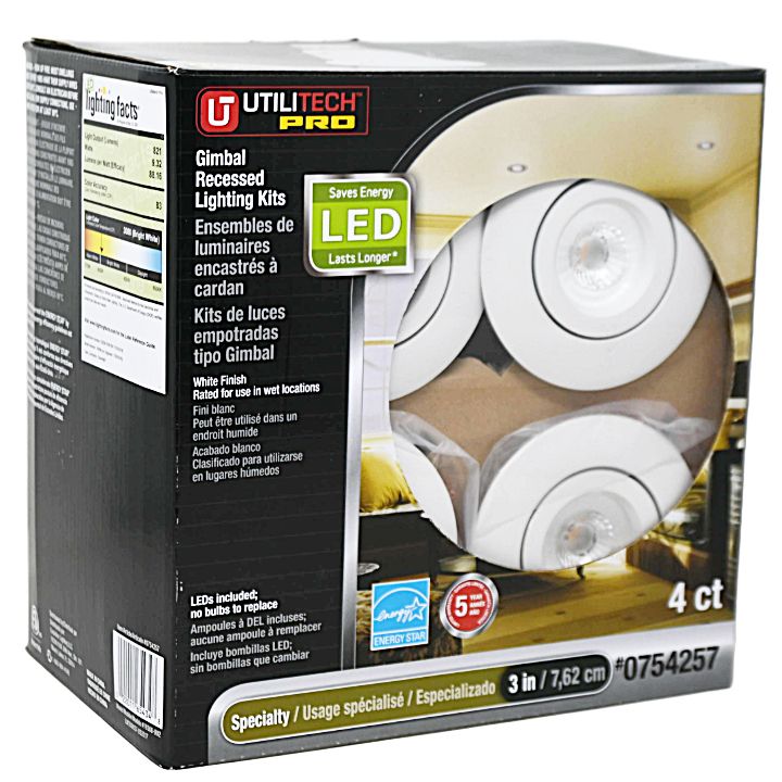 4pk 3" Rec Lighting Kit White (754257) UTILITECH C/P 2