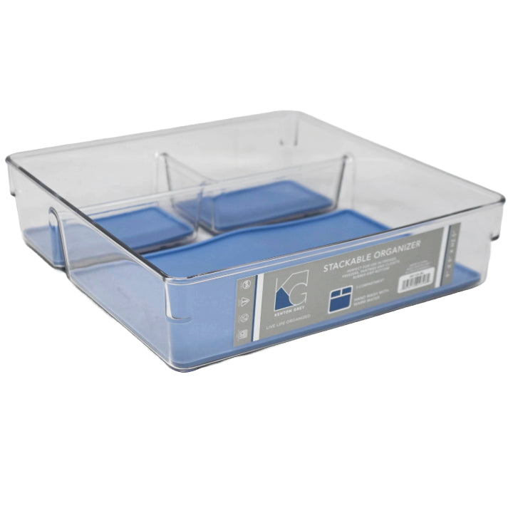 3sect Blue Plstc Storage Organizer wNon-Slip Bottom C/P 12