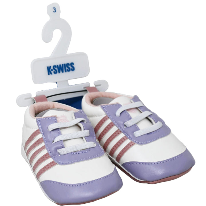 K-SWISS WHT/LILAC INFANT GIRLS SNEAKERS W/5 STRIPE DETAILS 4-ASST SIZEE C/P 18