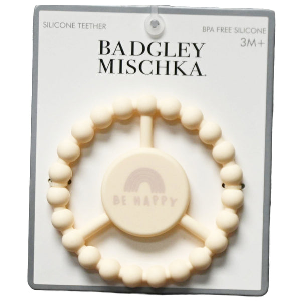 1pc Silicone Peace Teether - Ivory "Be Happy" Rainbow C/P 100