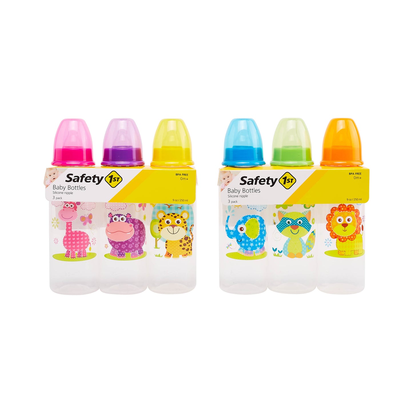Safety 1st 3pk 9oz ROUND BABY BOTTLES W/ANIMAL PRINTS C/P 12