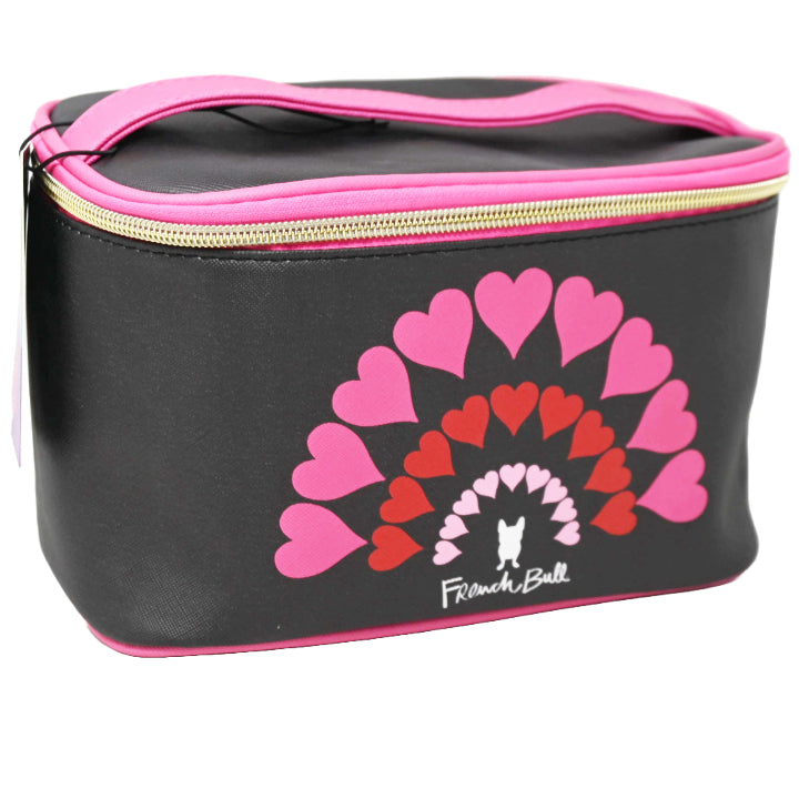 *OUTSIDE OF CA* BLK W/HEART PRINT COSMETIC TRAIN CASE C/P 20