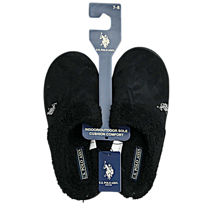 U.S. POLO ASSN. BLK MEN SLIPPERS W/FUR C/P 24