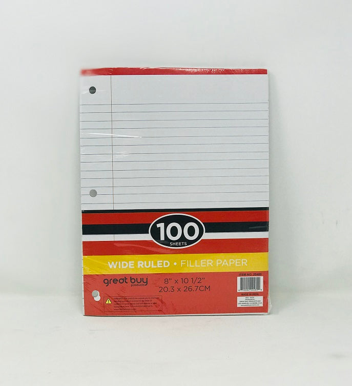 100 SHEET FILLER PAPER, 10.5"X8" C/P 48