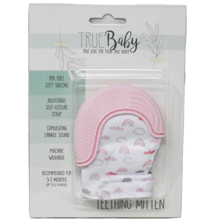1pc Polyester Mitten wSilicone Teether -Rainbow Print & Pink C/P 96