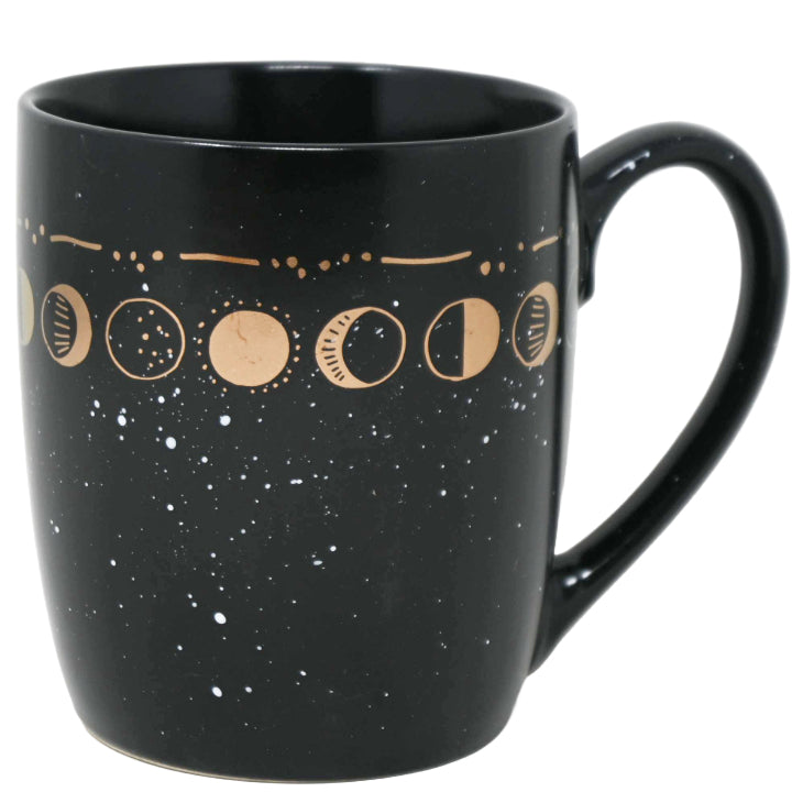 18oz METALLIC DECAL MOON PHASES BLACK/GOLD MUG C/P 24