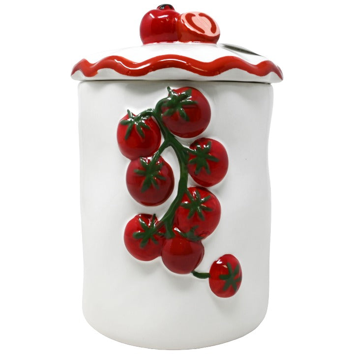 CERAMIC TOMATO CANISTER W/LID LUNA & SAGE C/P 12