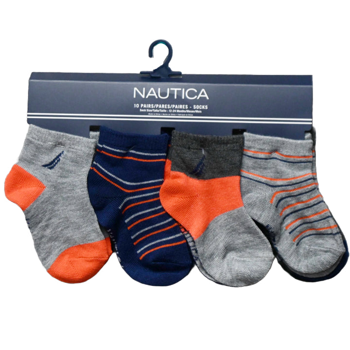 10pk BOYS NAUTICA STRIPE QTR SOCKS C/P 60