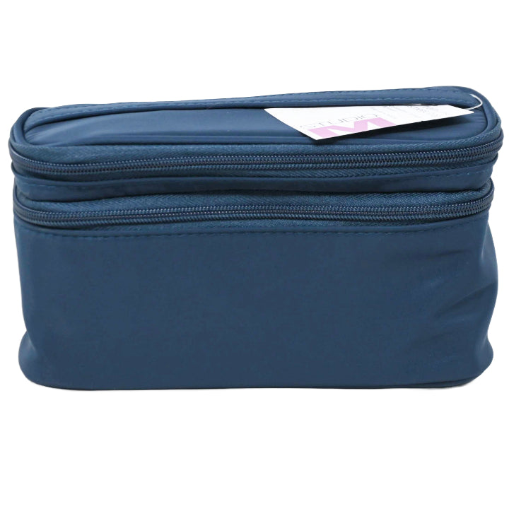 NAVY BLUE DBL ZIP TRAIN CASE COSMETIC BAG C/P 24